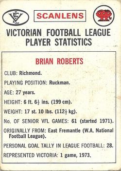 1974 Scanlens VFL #98 Brian Roberts Back